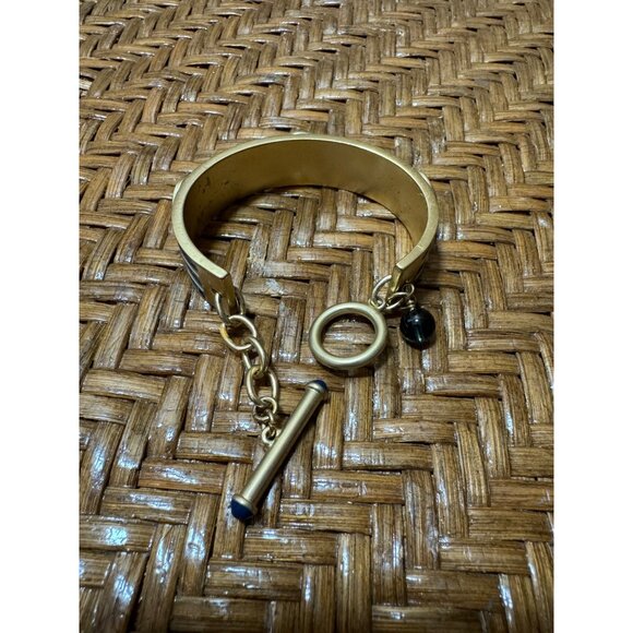 Vintage 80's Open Cuff Nautical Bracelet Gold Tone And Bluem Enamel - Picture 8 of 12